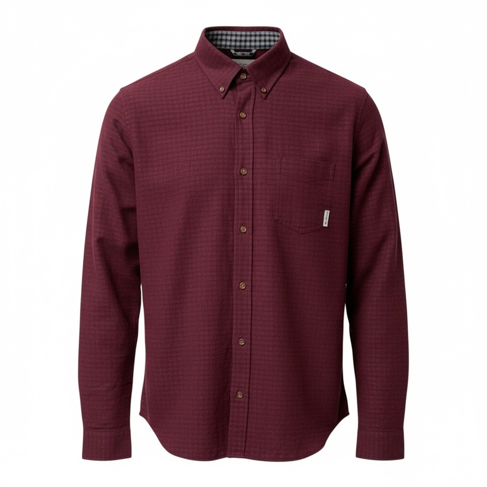 Ben Sherman Long Sleeve Signature Oxford 100% Cotton Burgundy Button Down Large